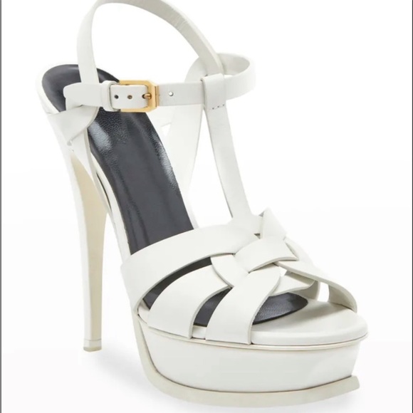YSL SAINT LAURENT White Tribute Platform Sandals size 41 ( fits 10- 10,5) - Picture 2 of 16